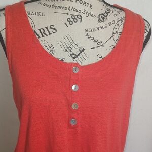 Joie Women's Orange Tank Top Buttoned Style 100% Linen Size Large